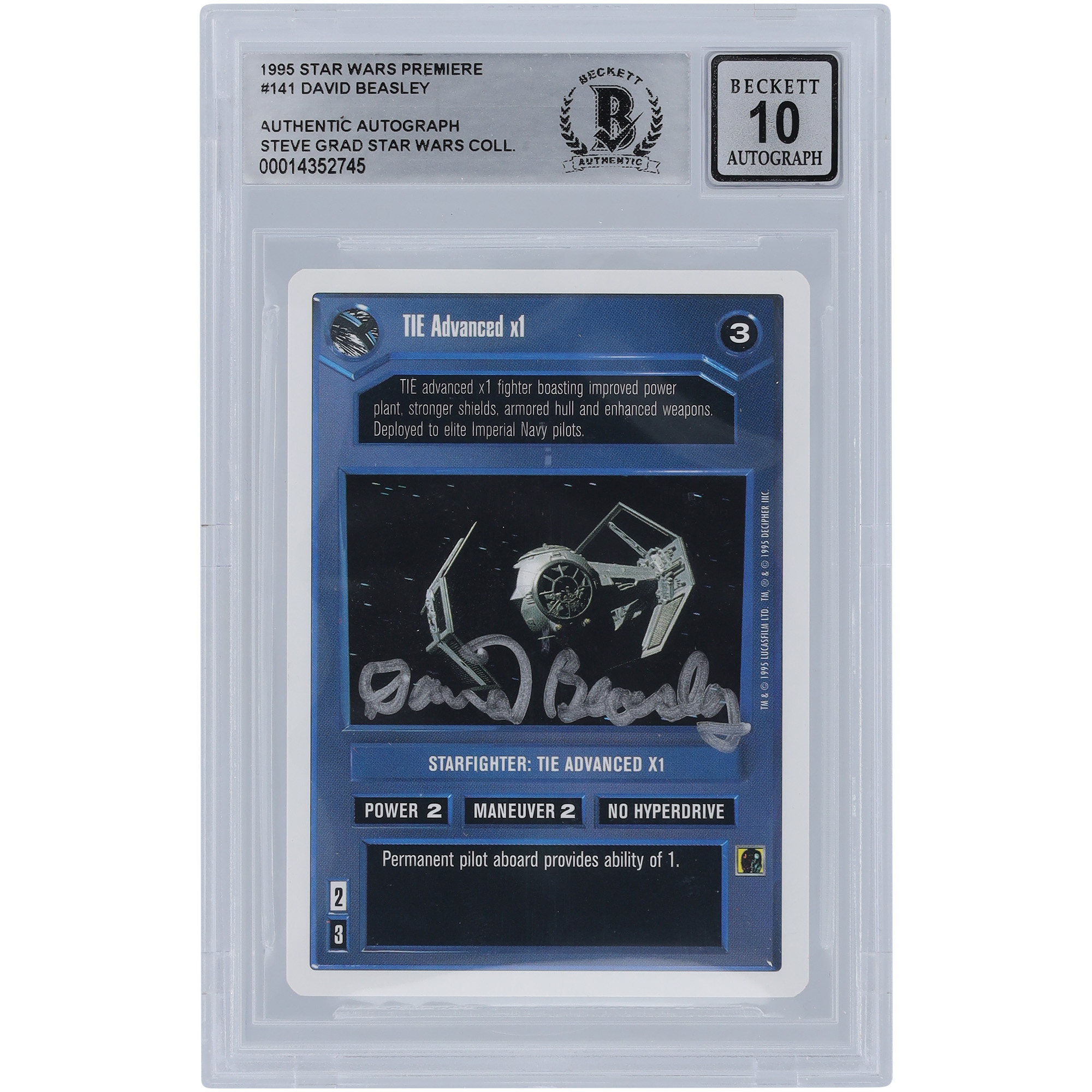 David Beasley Star Wars Autographed 1995 CCG Premiere #141 BGS Authenticated 10 Card