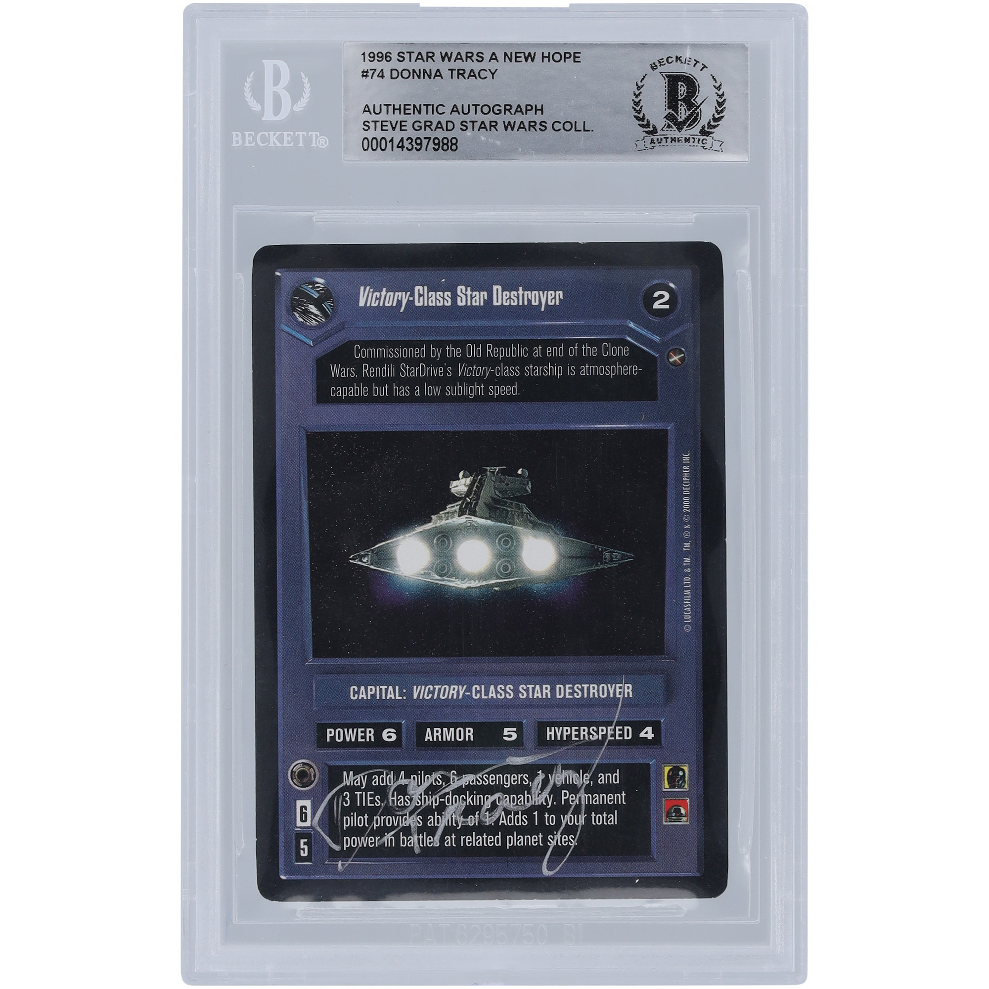 Donna Tracy Star Wars Autographed 1996 CCG A New Hope #74 BGS Authenticated Card