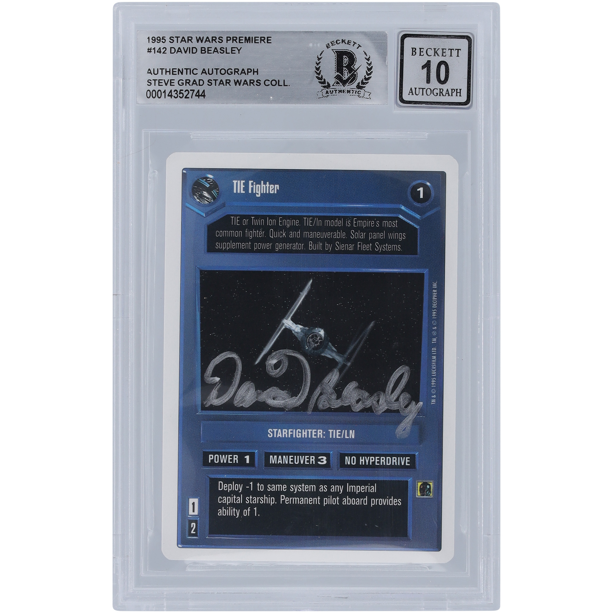 David Beasley Star Wars Autographed 1995 CCG Premiere #142 BGS Authenticated 10 Card