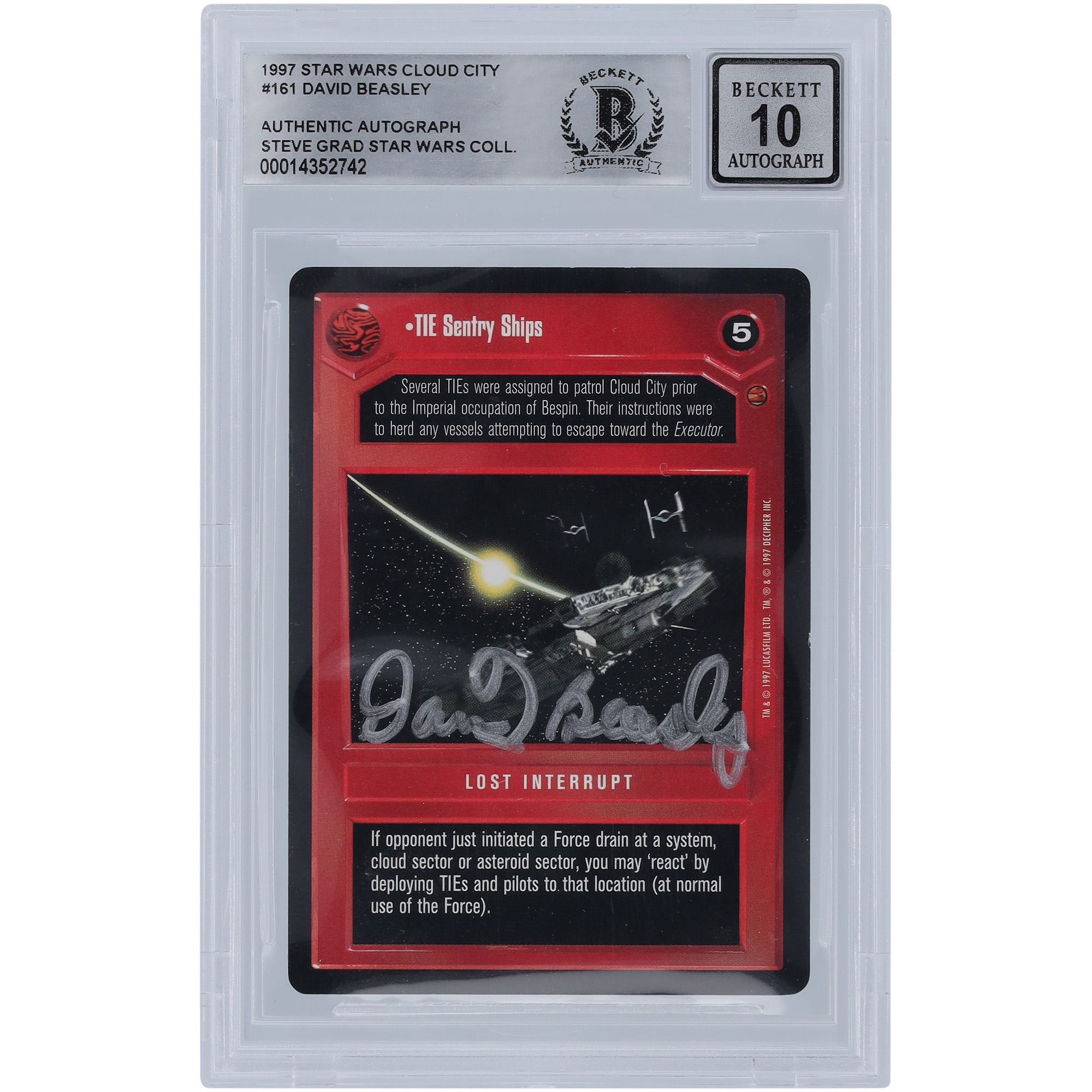 David Beasley Star Wars Autographed 1997 CCG Cloud City #161 BGS Authenticated 10 Card