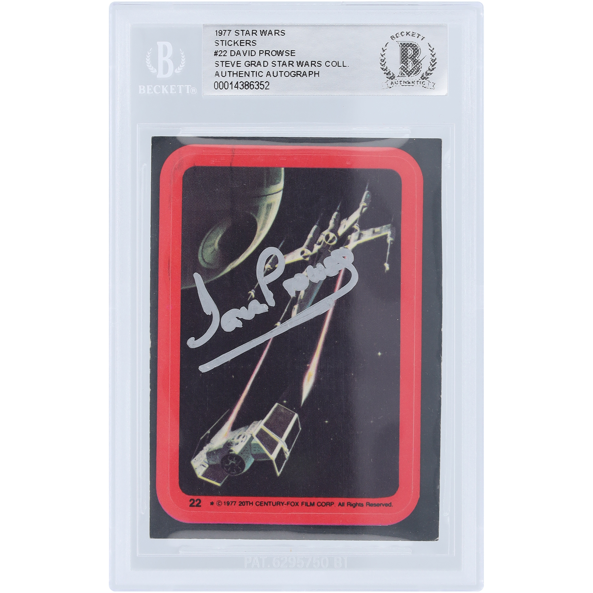 David Prowse Autographed 1977 Topps Star Wars X-Wing & Darth Vader's TIE-Fighter Sticker #22 BAS Authenticated Card