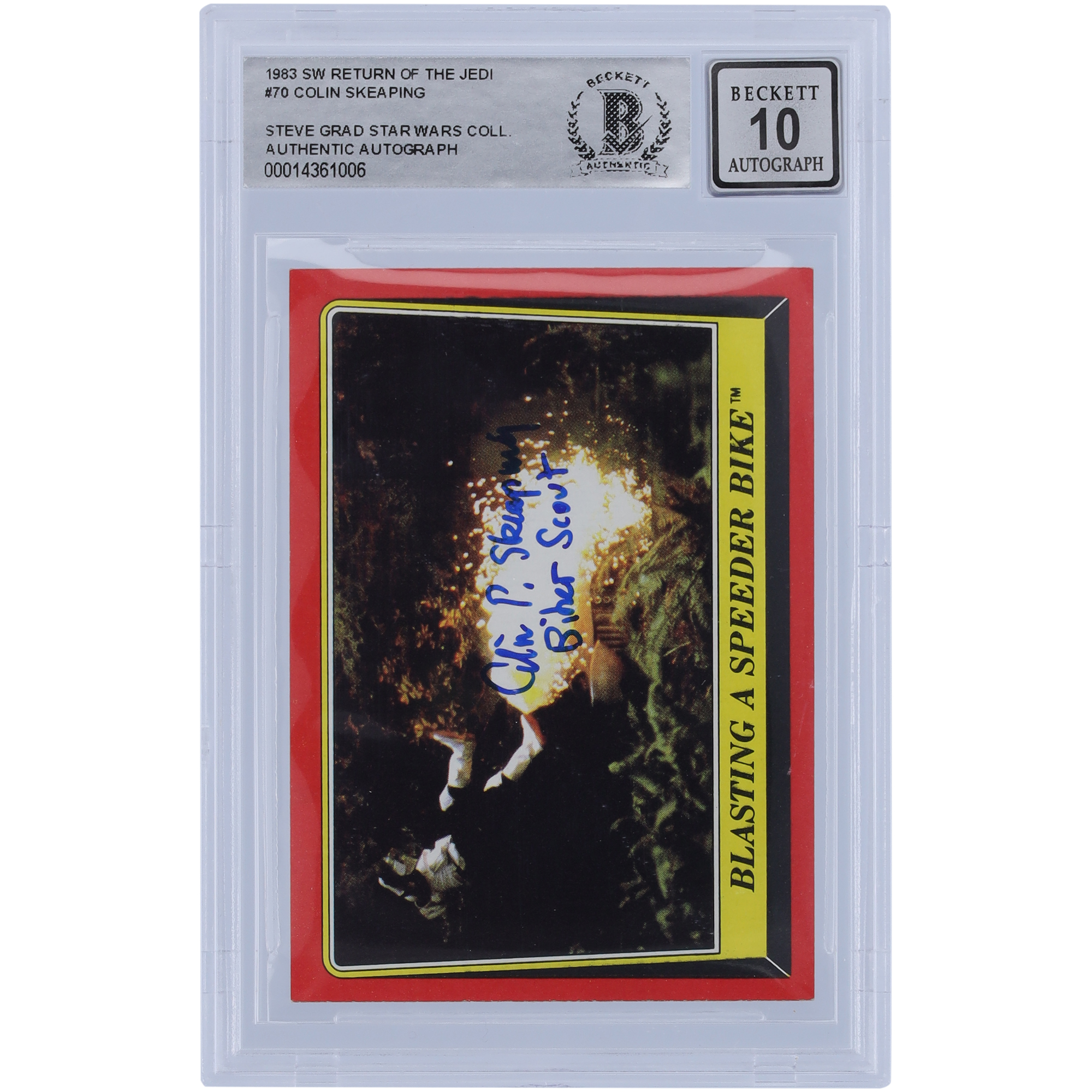 Colin Skeaping Star Wars Autographed 1983 Topps #70 BAS Authenticated 10 Card with "Biker Scout" Inscription