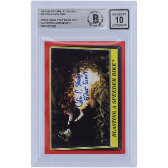 Colin Skeaping Star Wars Autographed 1983 Topps #70 BAS Authenticated 10 Card with "Biker Scout" Inscription