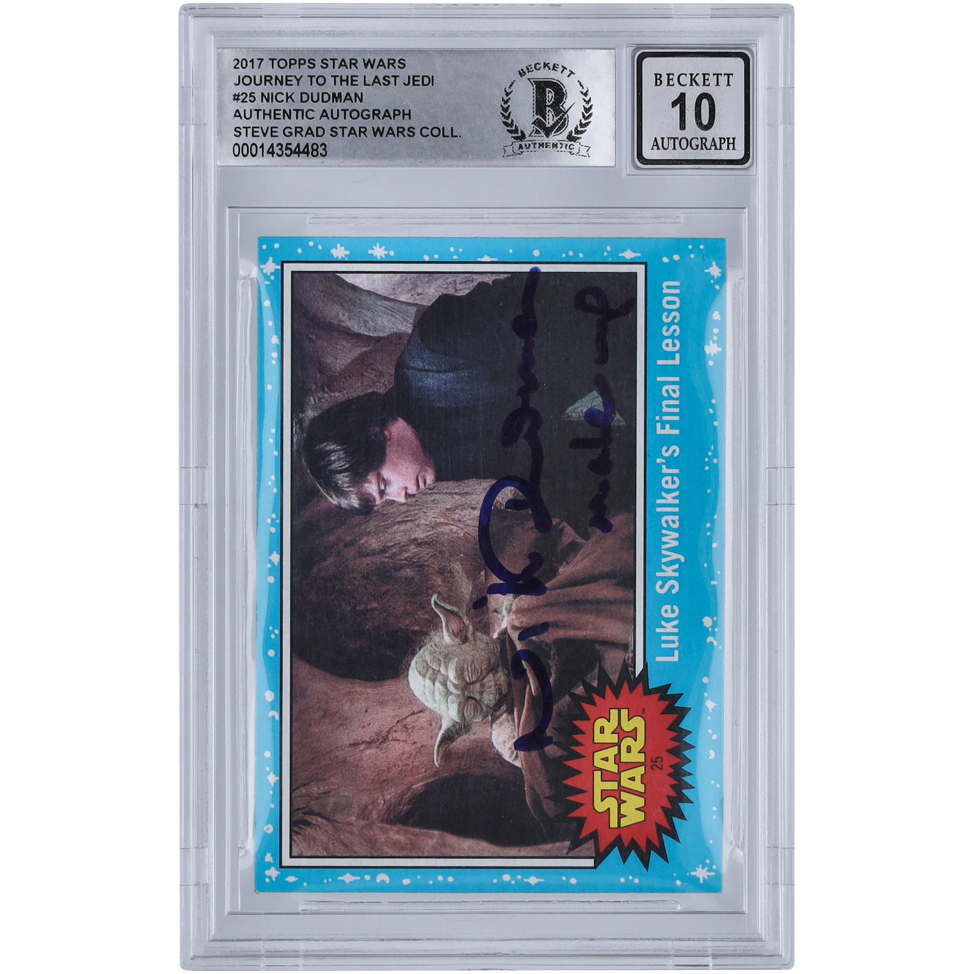 Nick Dudman Star Wars Autographed 2017 Topps Journey To The Last Jedi #25 BGS Authenticated 10 Card with “Make Up” Inscription Nick Dudman Star Wars Autographed 2017 Topps Journey To The Last Jedi #25 BGS Authenticated 10 Card with “Make Up” Inscription