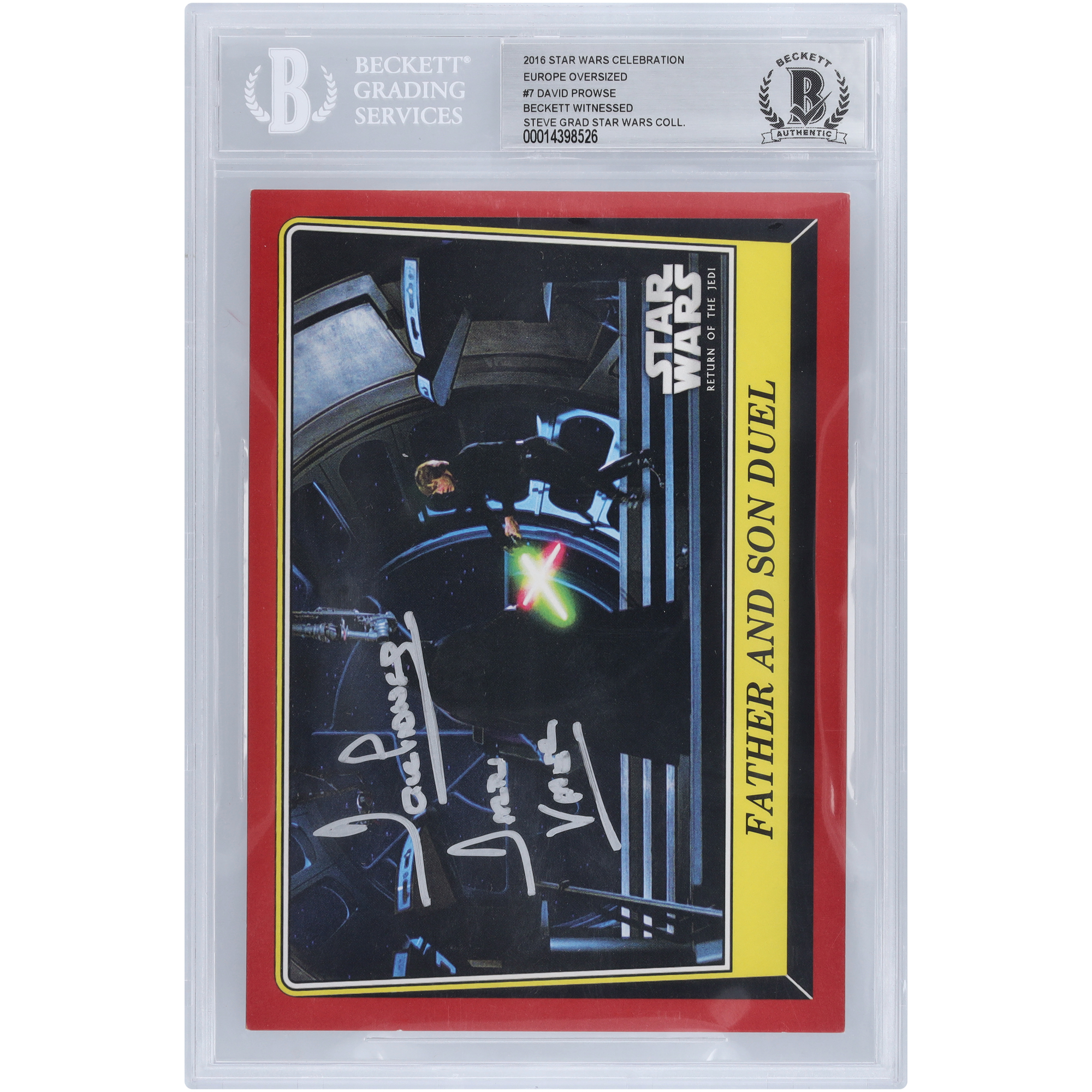 David Prowse Autographed 2016 Topps Star Wars Celebration Europe Oversized #7 BGS Authenticated Card with "Darth Vader" Inscription
