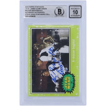 Ken Nightingall Star Wars Autographed 2015 Topps Journey To The Force Awakens Slime Green #32 BGS Authenticated 10 Card with "Boom" Inscription