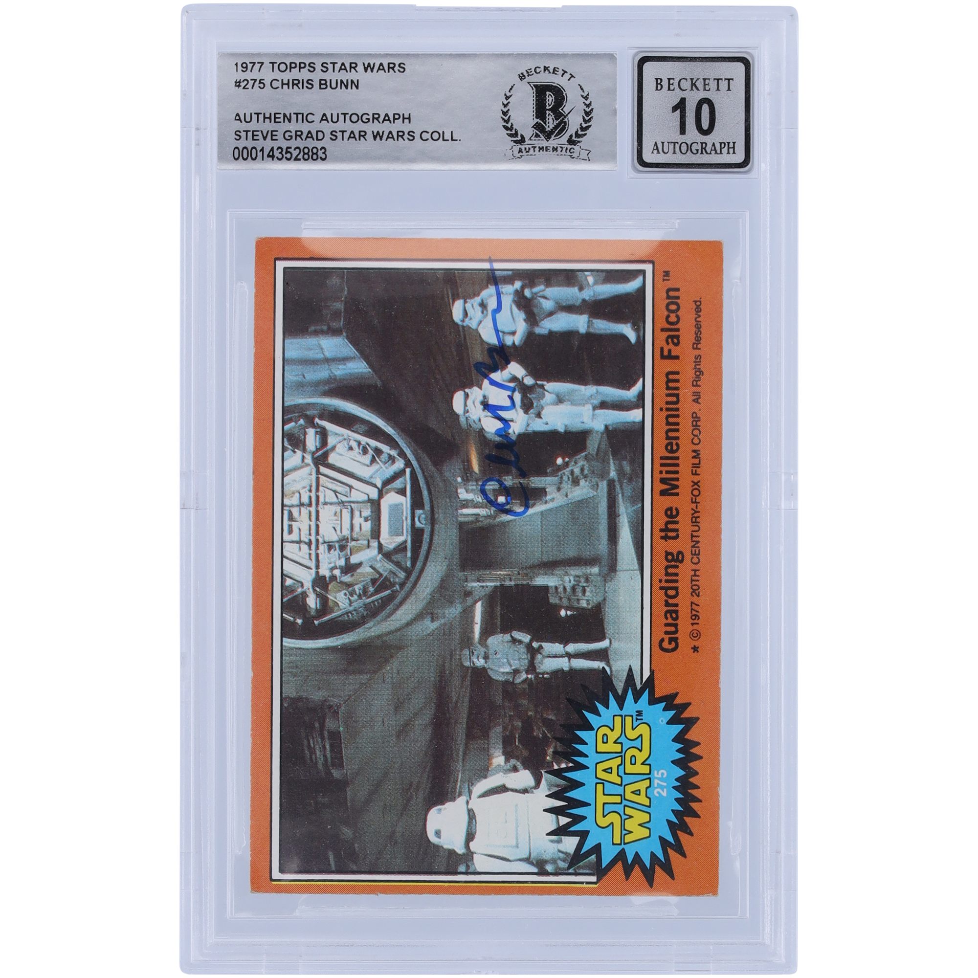 Chris Bunn Star Wars Autographed 1977 Topps Star Wars #275 BGS Authenticated 10 Card