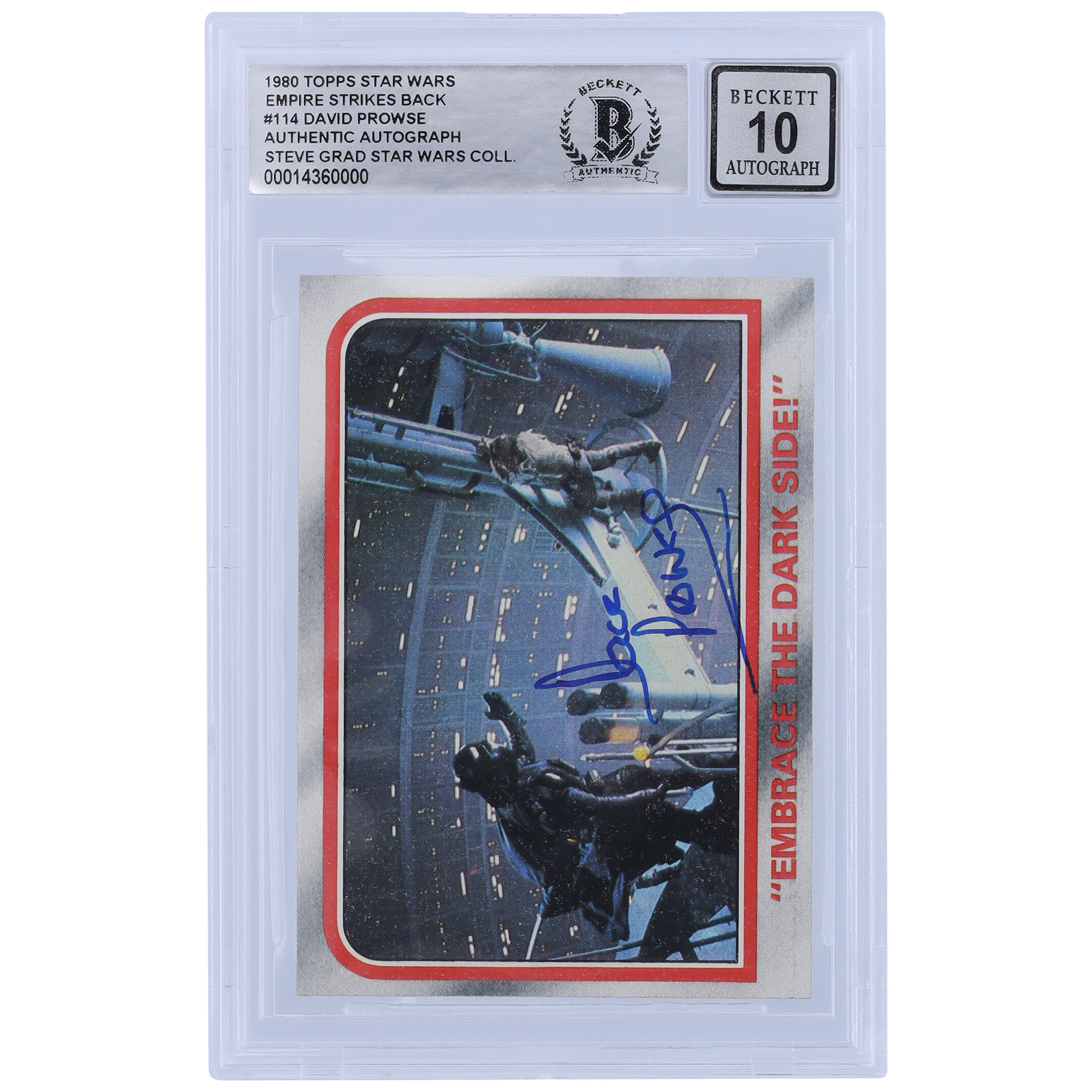 David Prowse Star Wars Autographed 1980 Topps The Empire Strikes Back Darth Vader #114 BGS Authenticated 10 Card