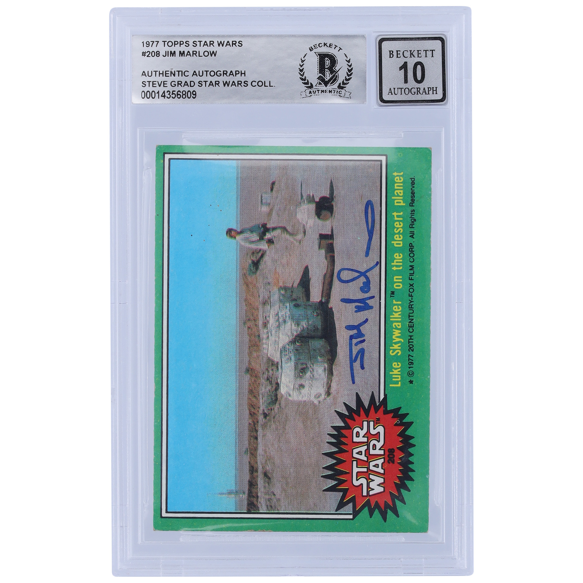 Jim Marlow Autographed 1977 Topps Star Wars Series 1 #208 BGS Authenticated 10 Card
