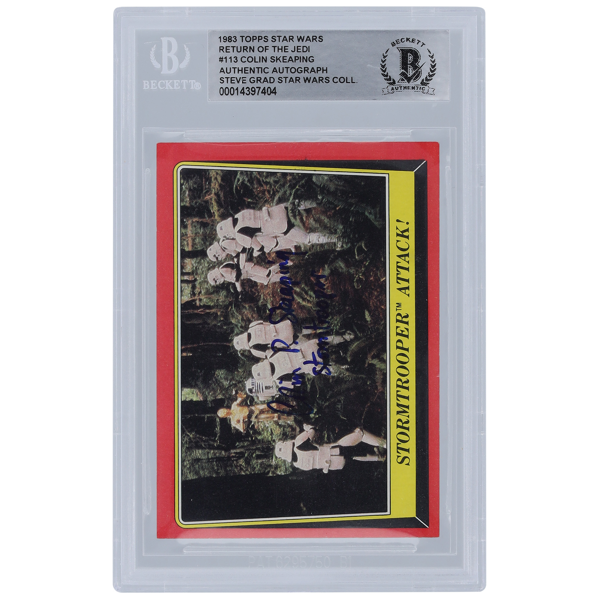 Colin Skeaping Star Wars Autographed 1983 Topps Return of the Jedi #113 BGS Authenticated Card with "Stormtrooper" Inscription