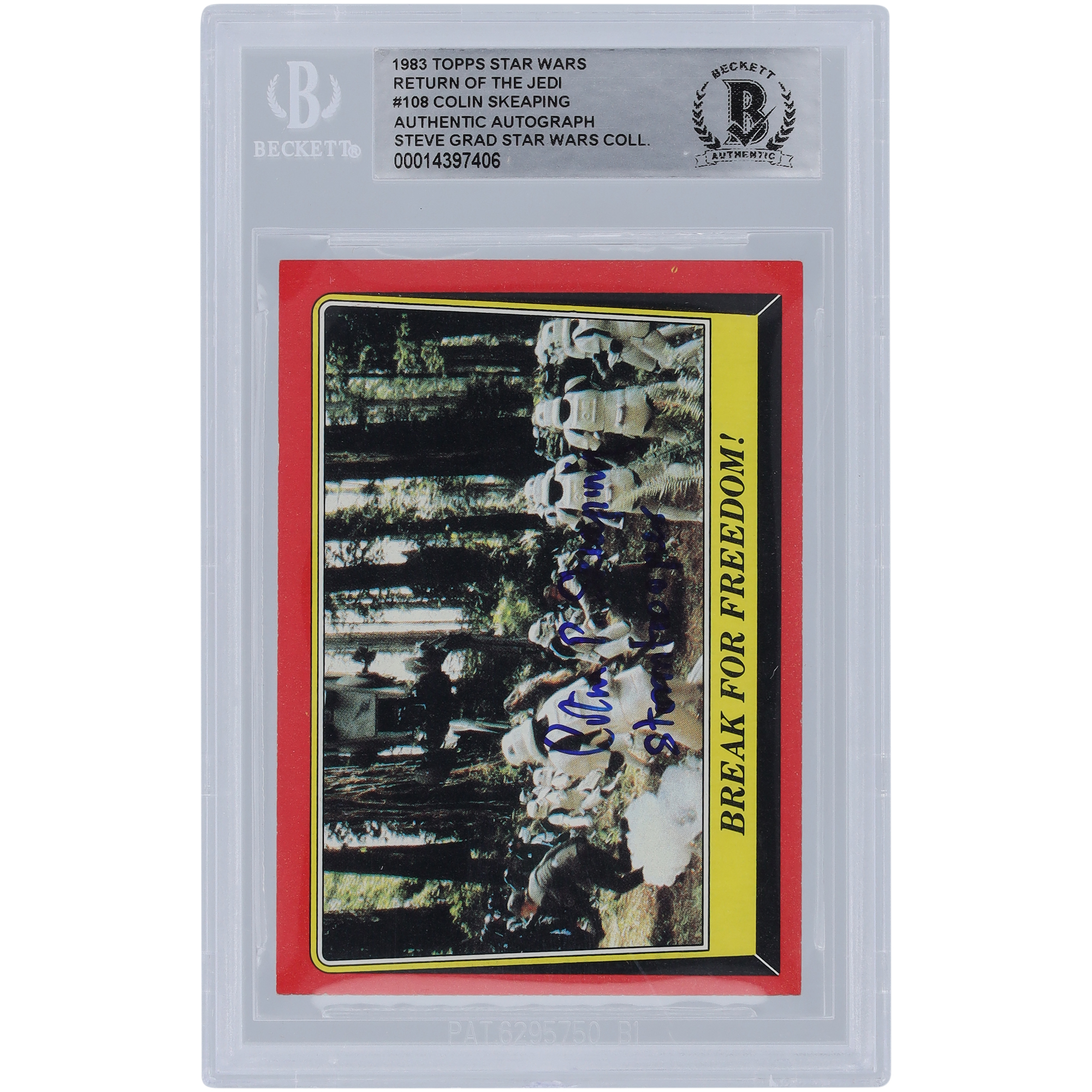 Colin Skeaping Star Wars Autographed 1983 Topps Return of the Jedi #108 BGS Authenticated Card with "Stormtrooper" Inscription
