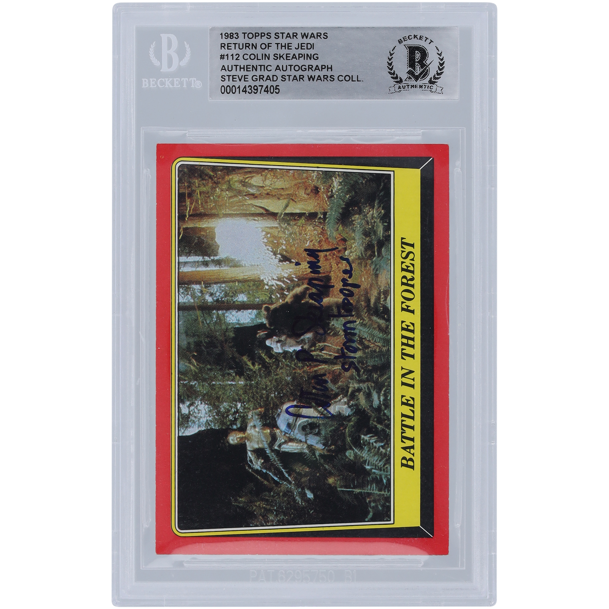 Colin Skeaping Star Wars Autographed 1983 Topps Return of the Jedi #112 BGS Authenticated Card with "Stormtrooper" Inscription