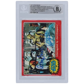 Mark Hamill, Anthony Daniels, Anthony Forrest and Terry McGovern Autographed 1977 Topps Star Wars #94 BGS Authenticated Card with "Move Along" Inscription