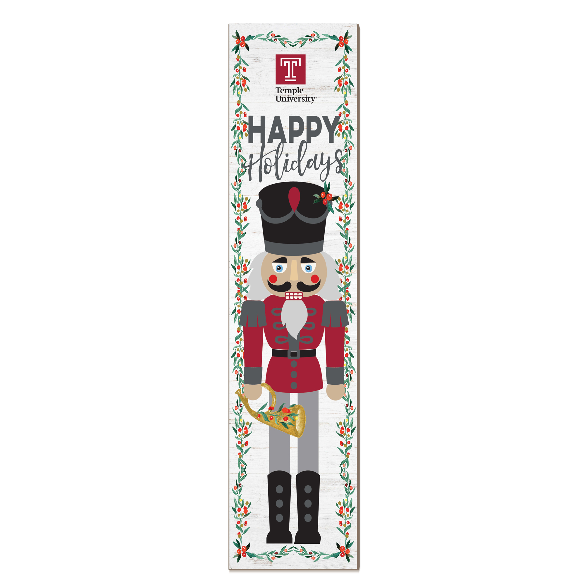 Temple Owls 11" x 46" Nutcracker Holiday Leaner Sign