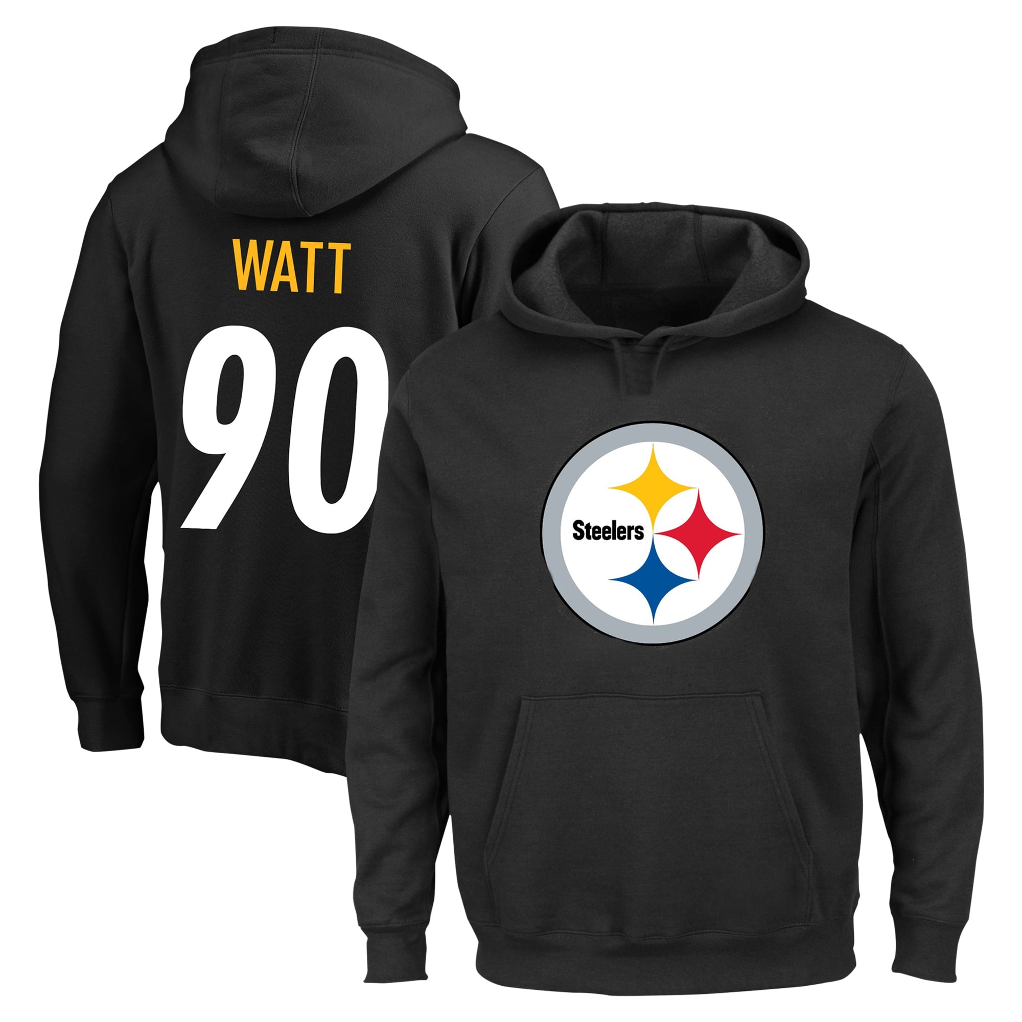 Men's Fanatics T.J. Watt Black Pittsburgh Steelers Big & Tall Name & Number Pullover Hoodie