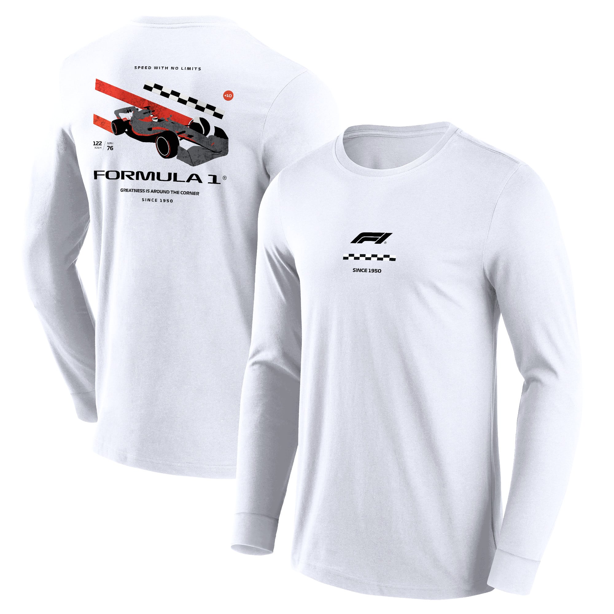 Formel-1-Langarm-T-Shirt mit Distressed-Car-Grafik