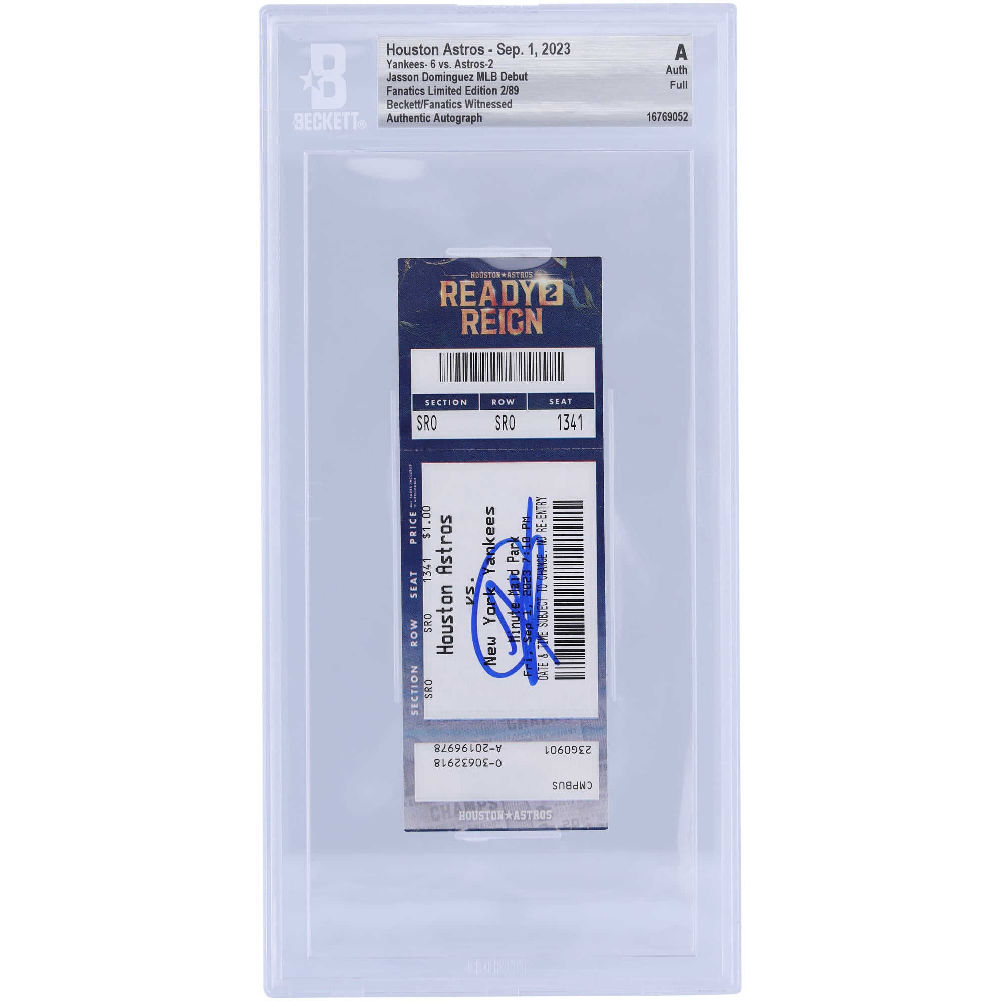 Jasson Domínguez New York Yankees Autographed MLB Debut and 1st Home Run Ticket Houston Astros on September 1, 2023 - Limited Edition of 89 - BAS Authenticated