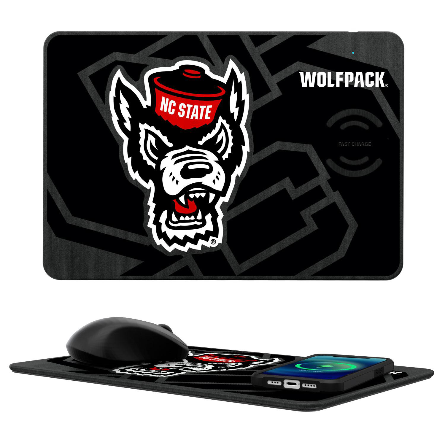 Keyscaper NC State Wolfpack 15W Fast Wireless Charger and Mouse Pad