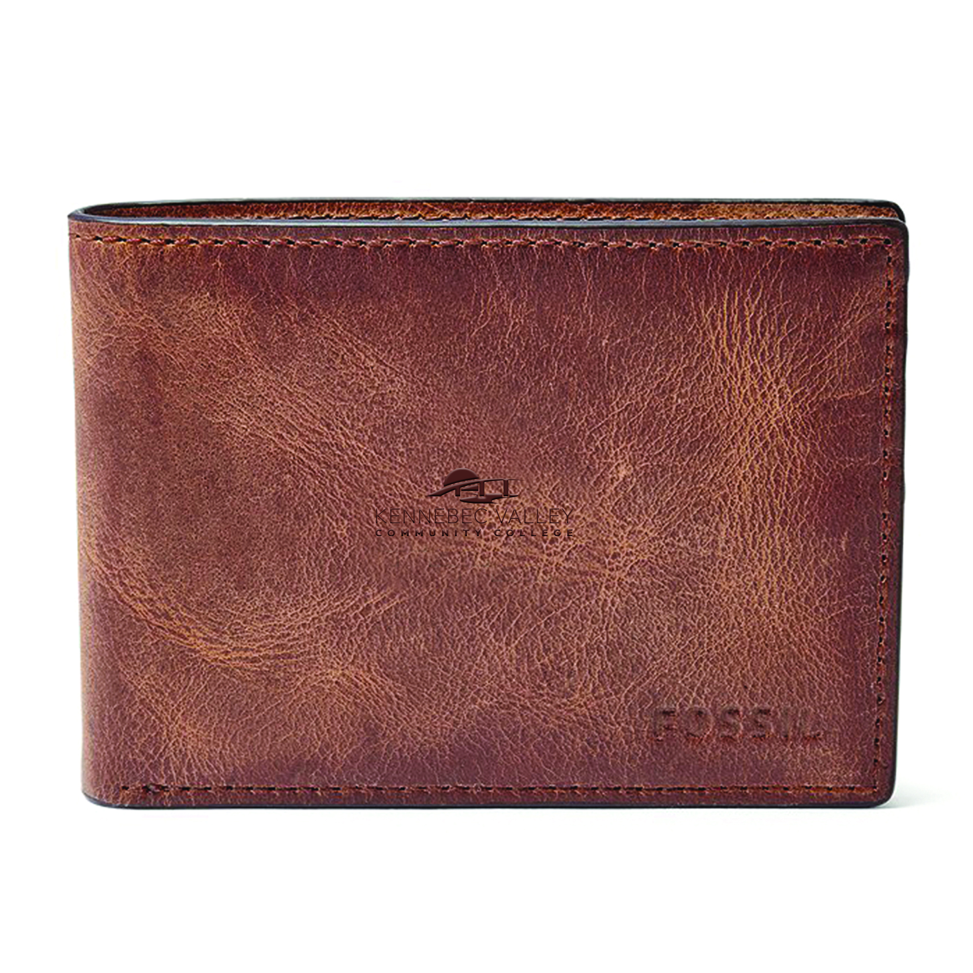 Fossil  Brown Kennebec Valley Community College Derrick Front Pocket Bifold Wallet