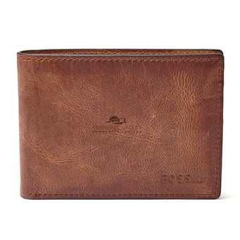 Fossil  Brown Kennebec Valley Community College Derrick Front Pocket Bifold Wallet