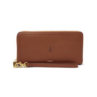 Women's Fossil  Brown Findlay Oilers Logan RFID Zip-Around Leather Clutch