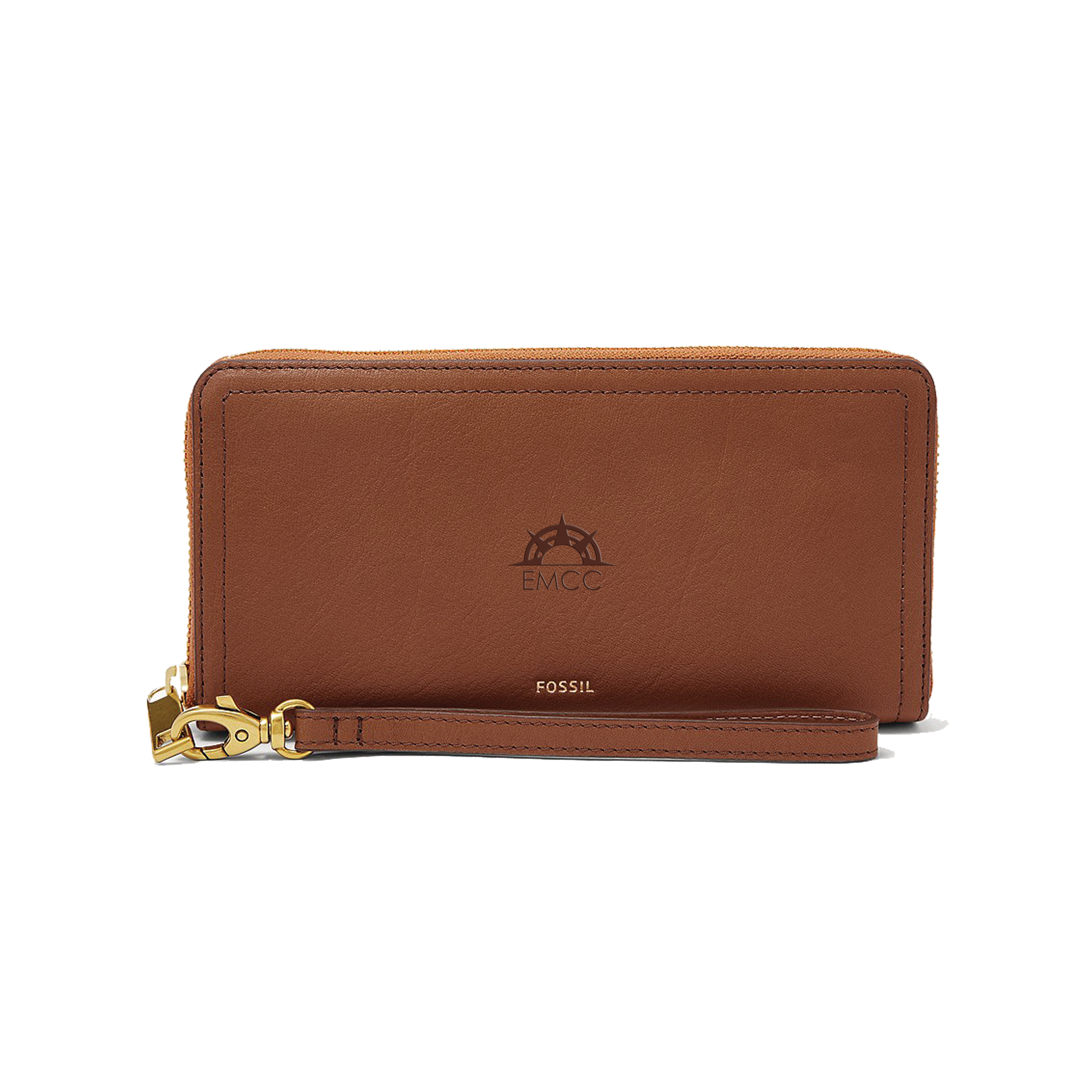 Women's Fossil  Brown EMCC Golden Eagles Logan RFID Zip-Around Leather Clutch