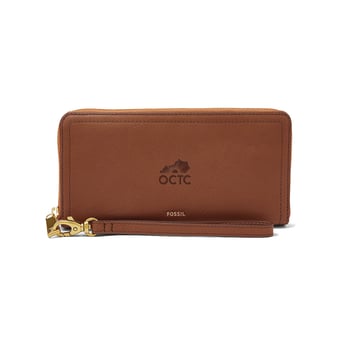 Women's Fossil  Brown Owensboro Community and Technical College Logan RFID Zip-Around Leather Clutch