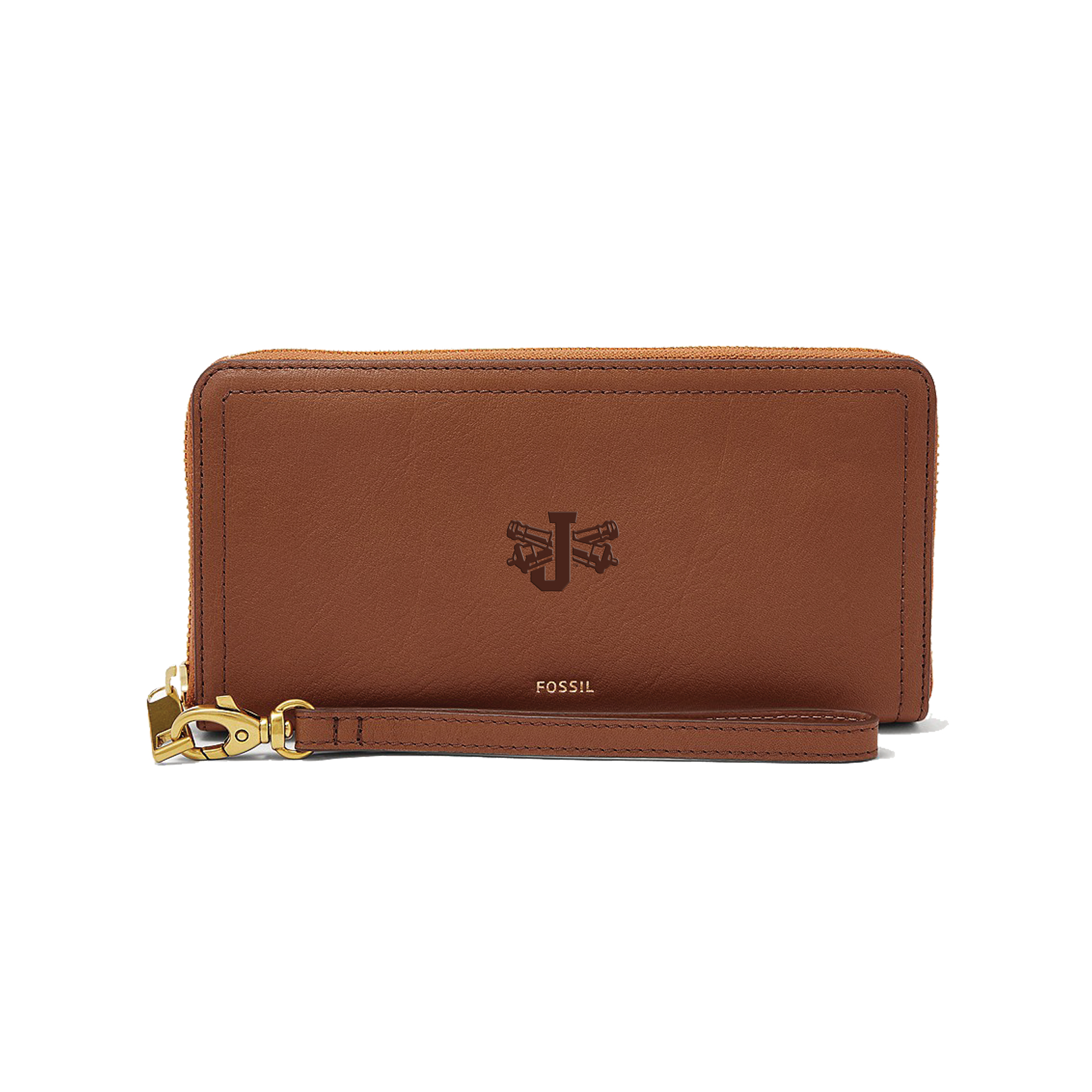 Women's Fossil  Brown Jefferson Community College Cannoneers Logan RFID Zip-Around Leather Clutch