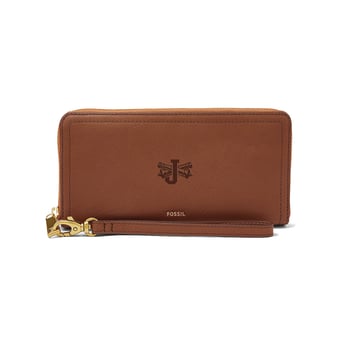 Women's Fossil  Brown Jefferson Community College Cannoneers Logan RFID Zip-Around Leather Clutch