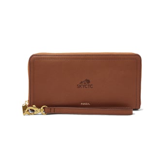 Women's Fossil  Brown Southcentral Community and Technical College Logan RFID Zip-Around Leather Clutch
