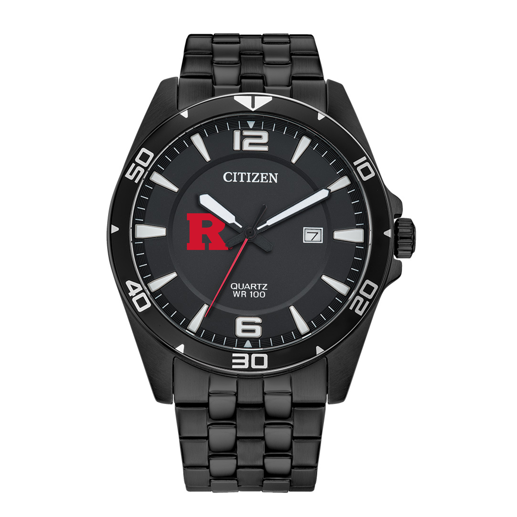 Men's  Rutgers Scarlet Knights Quartz Black-Tone Stainless Steel Watch