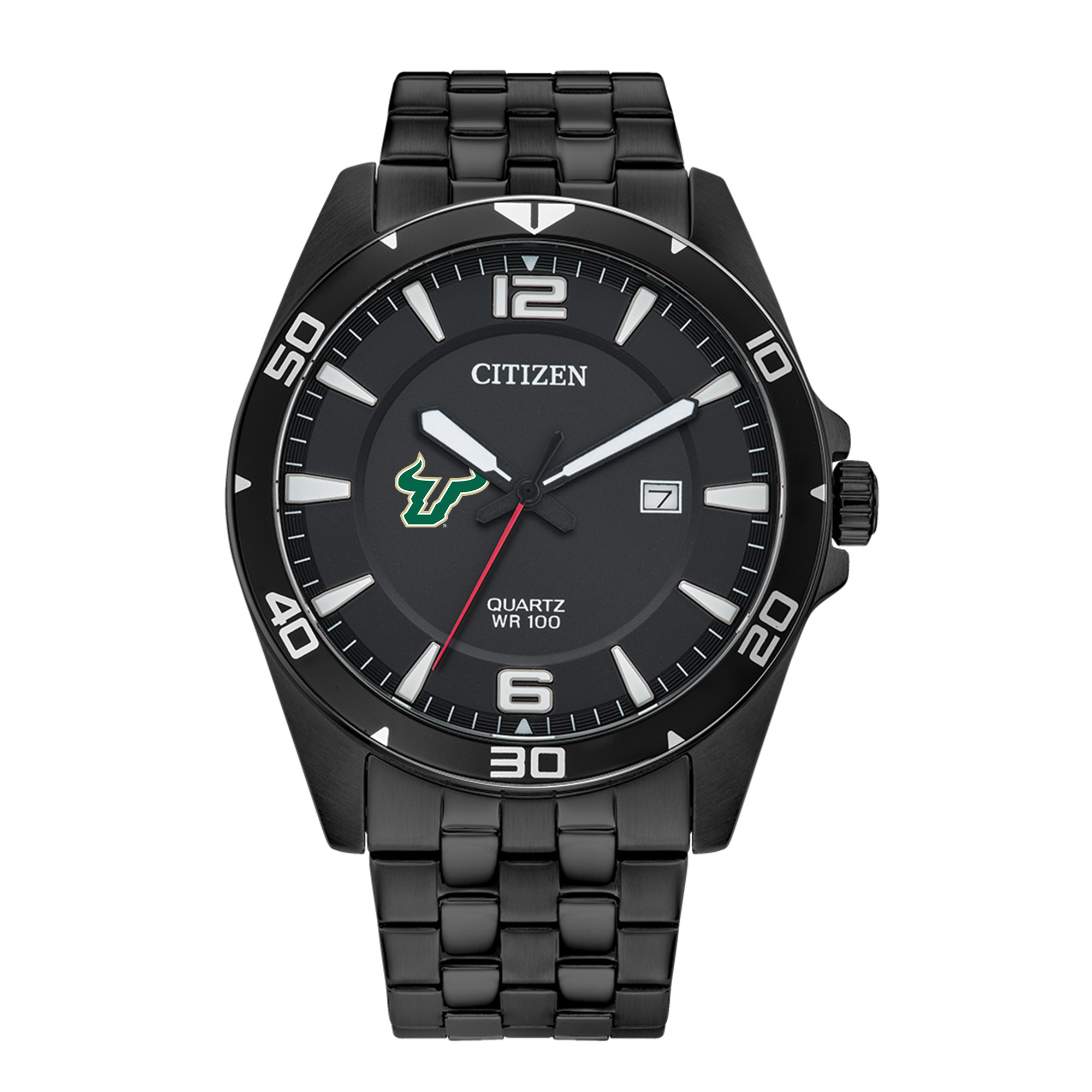 Men's  South Florida Bulls Quartz Black-Tone Stainless Steel Watch