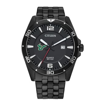 Men's  South Florida Bulls Quartz Black-Tone Stainless Steel Watch