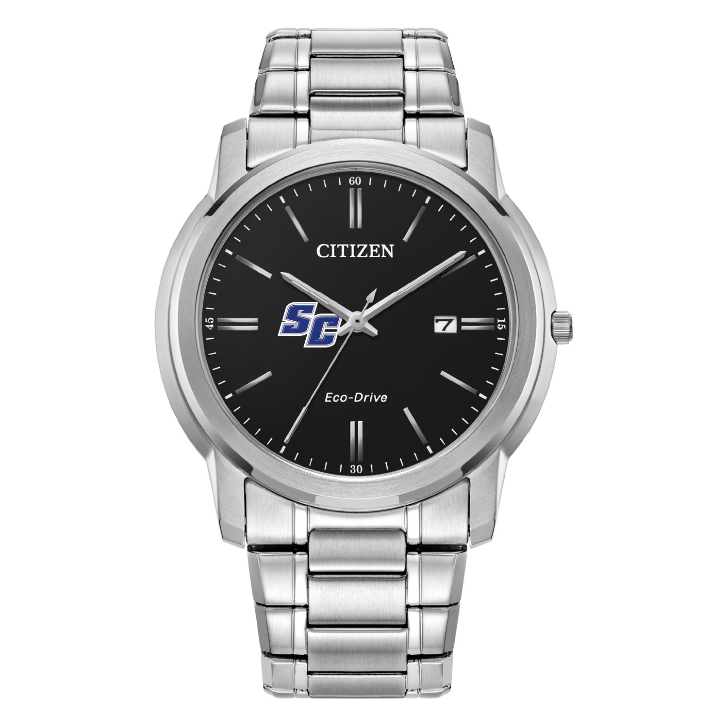 Men's Citizen Watch  Silver Southern Connecticut State Owls Eco-Drive Black Dial Stainless Steel Watch