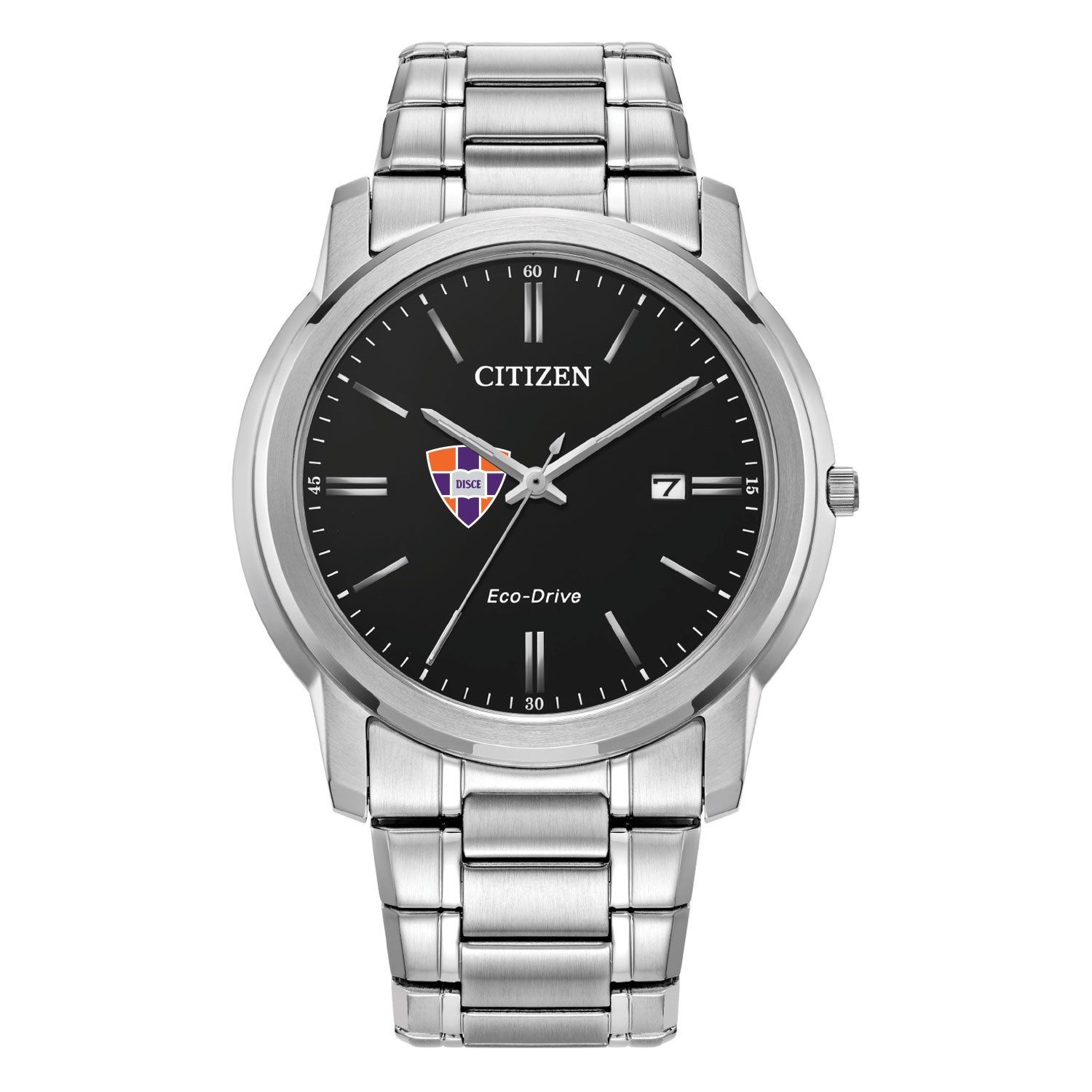Men's Citizen Watch Silver Hobart & William Smith Colleges Eco-Drive Black Dial Stainless Steel Watch