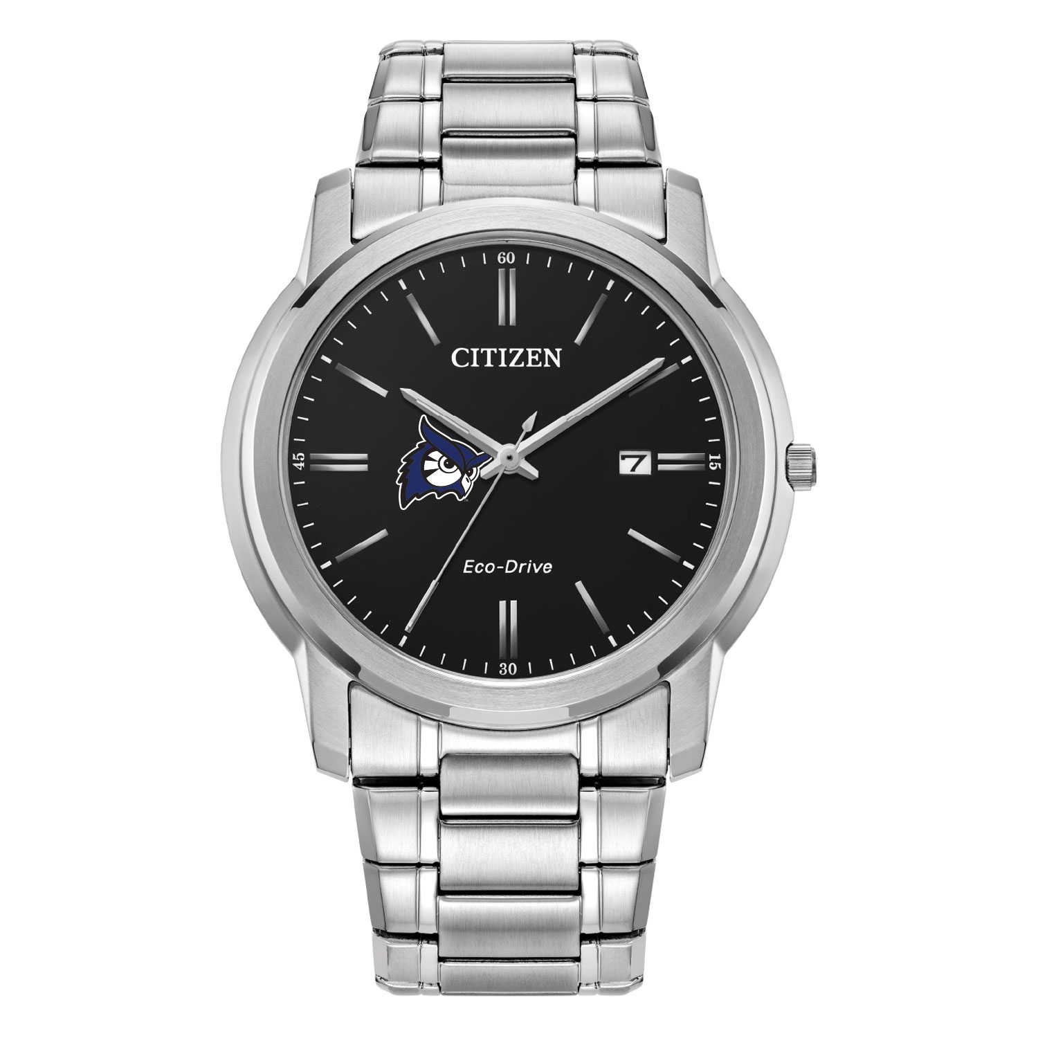 Men's Citizen Watch  Silver Westfield State Owls Eco-Drive Black Dial Stainless Steel Watch