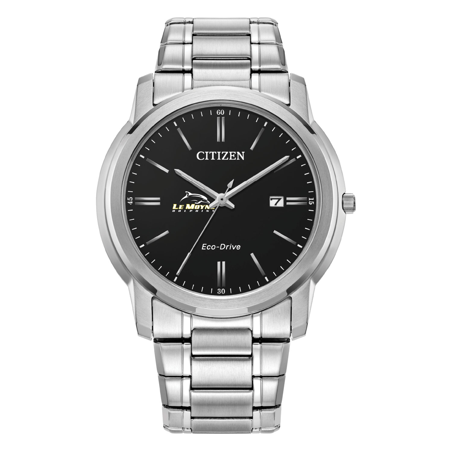 Men's Citizen Watch  Silver Le Moyne Dolphins Eco-Drive Black Dial Stainless Steel Watch