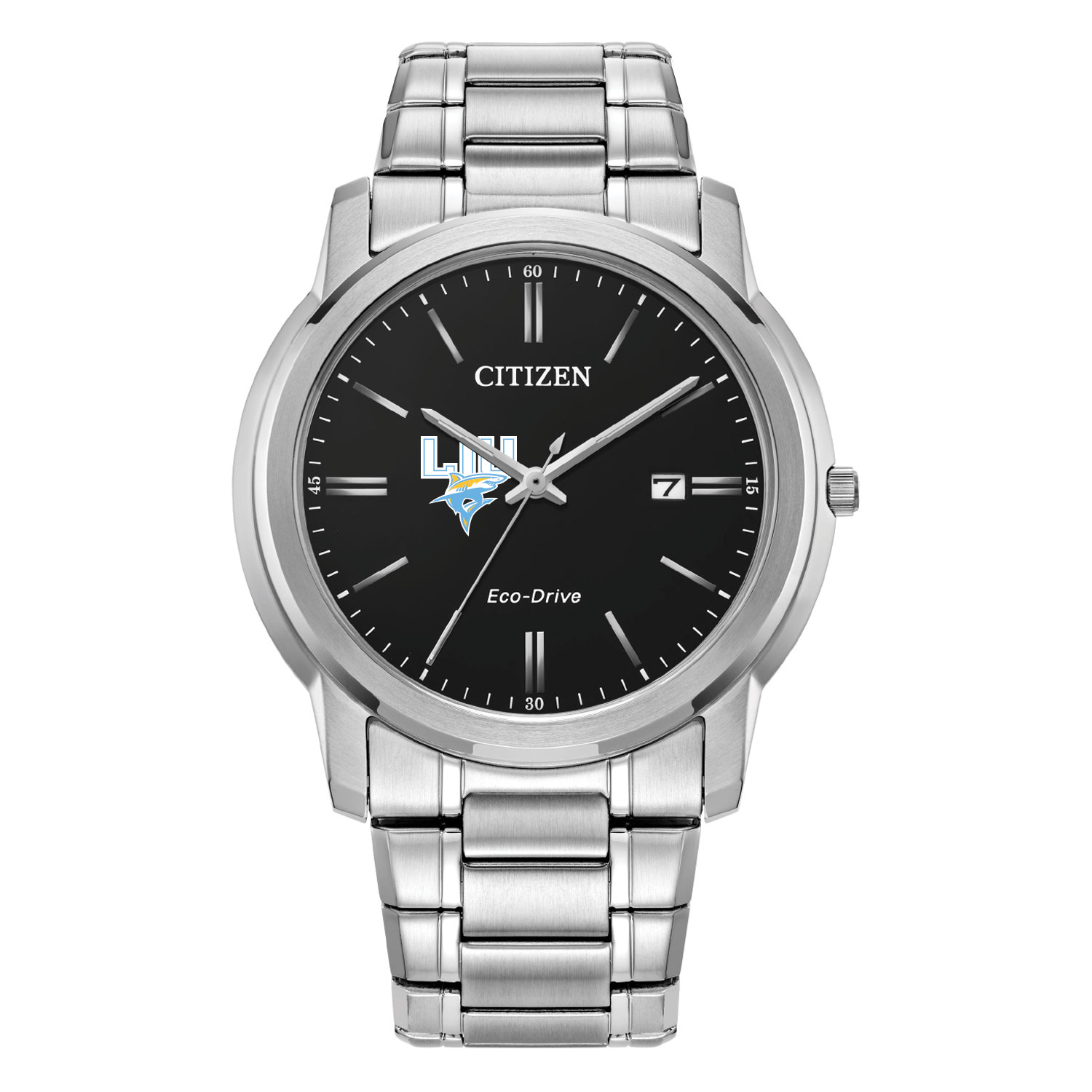 Men's Citizen Watch  Silver LIU Sharks Eco-Drive Black Dial Stainless Steel Watch