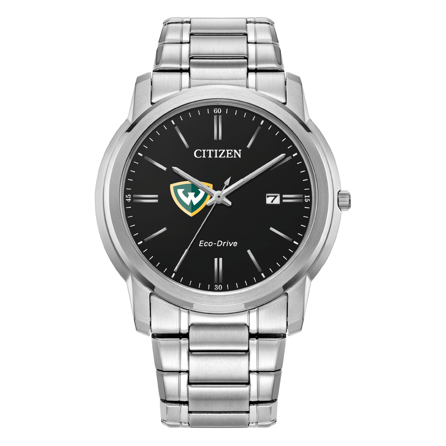 Men's Citizen Watch  Silver Wayne State Warriors Eco-Drive Black Dial Stainless Steel Watch
