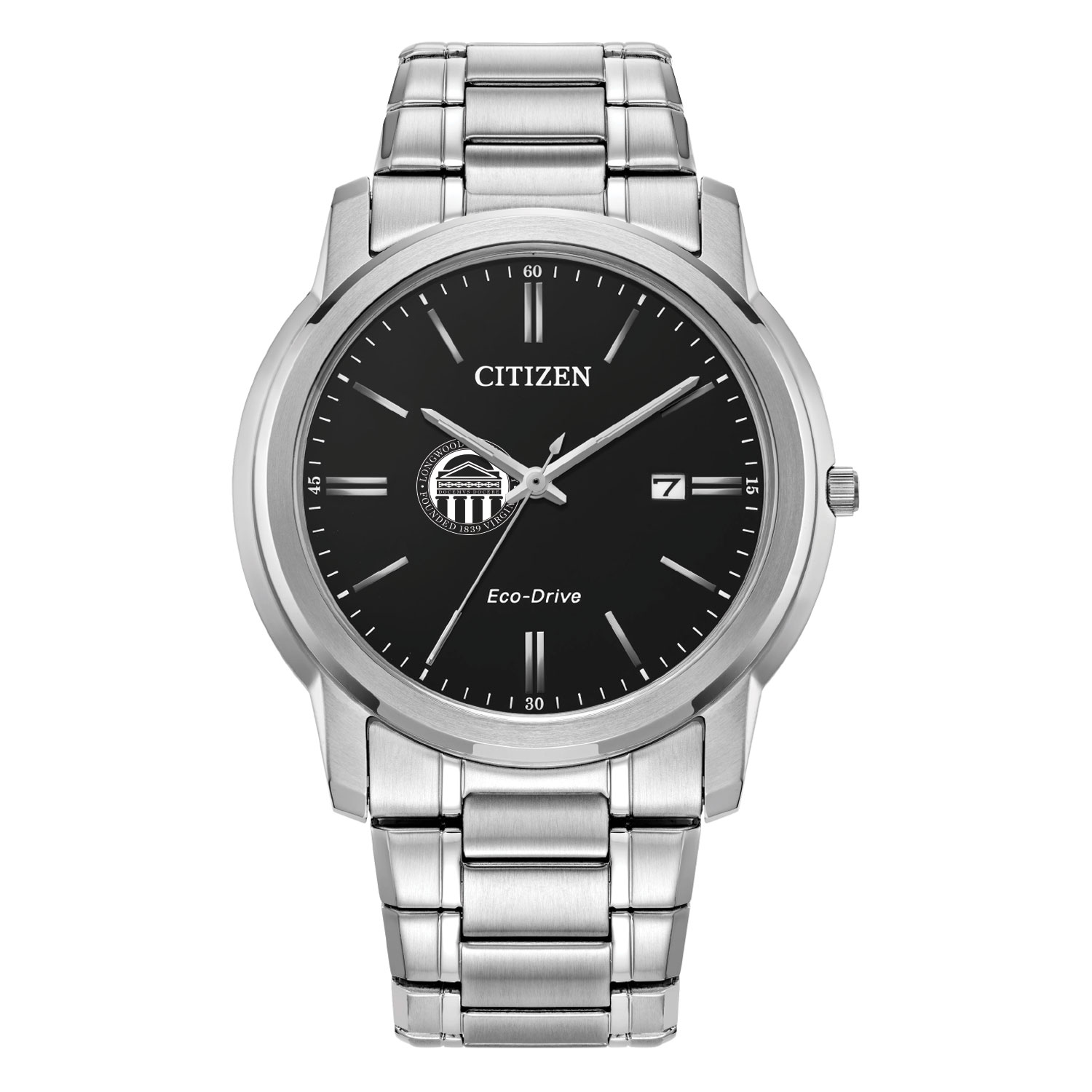 Men's Citizen Watch  Silver Longwood Lancers Eco-Drive Black Dial Stainless Steel Watch