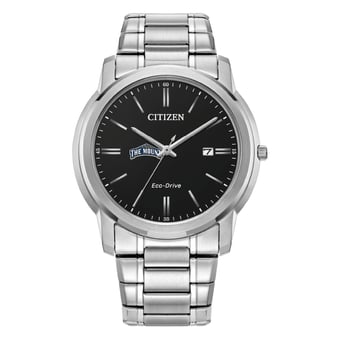 Men's Citizen Watch  Silver Mount St. Mary's Mountaineers Eco-Drive Black Dial Stainless Steel Watch