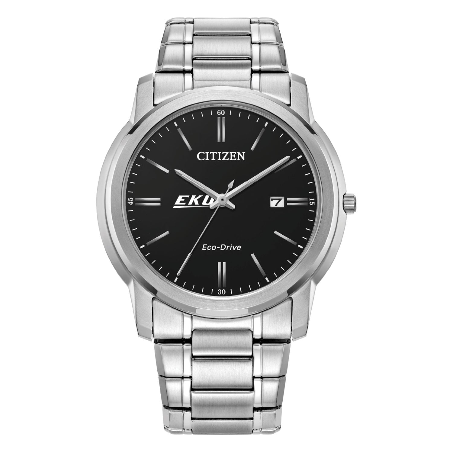 Men's Citizen Watch Silver Eastern Kentucky Colonels Eco-Drive Black Dial Stainless Steel Watch