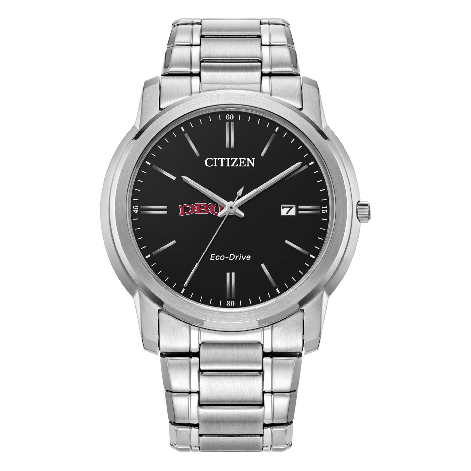 Men's Citizen Watch  Silver Dallas Baptist Patriots Eco-Drive Black Dial Stainless Steel Watch