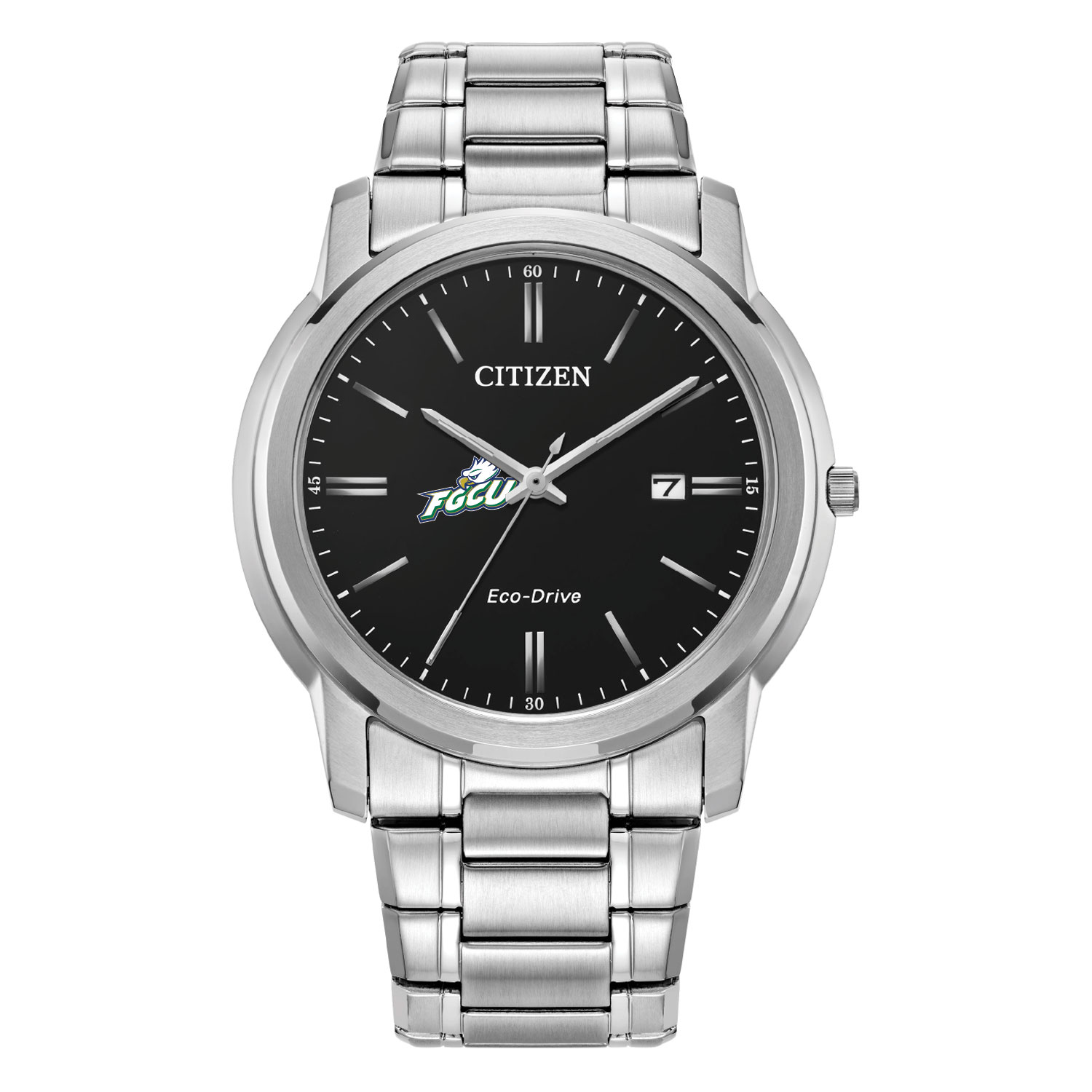 Men’s Citizen Watch Silver Florida Gulf Coast Eagles Eco-Drive Black Dial Stainless Steel Watch Men’s Citizen Watch Silver Florida Gulf Coast Eagles Eco-Drive Black Dial Stainless Steel Watch