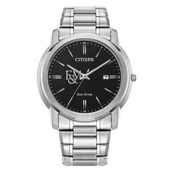 Men's Citizen Watch  Silver Franklin & Marshall Diplomats Eco-Drive Black Dial Stainless Steel Watch