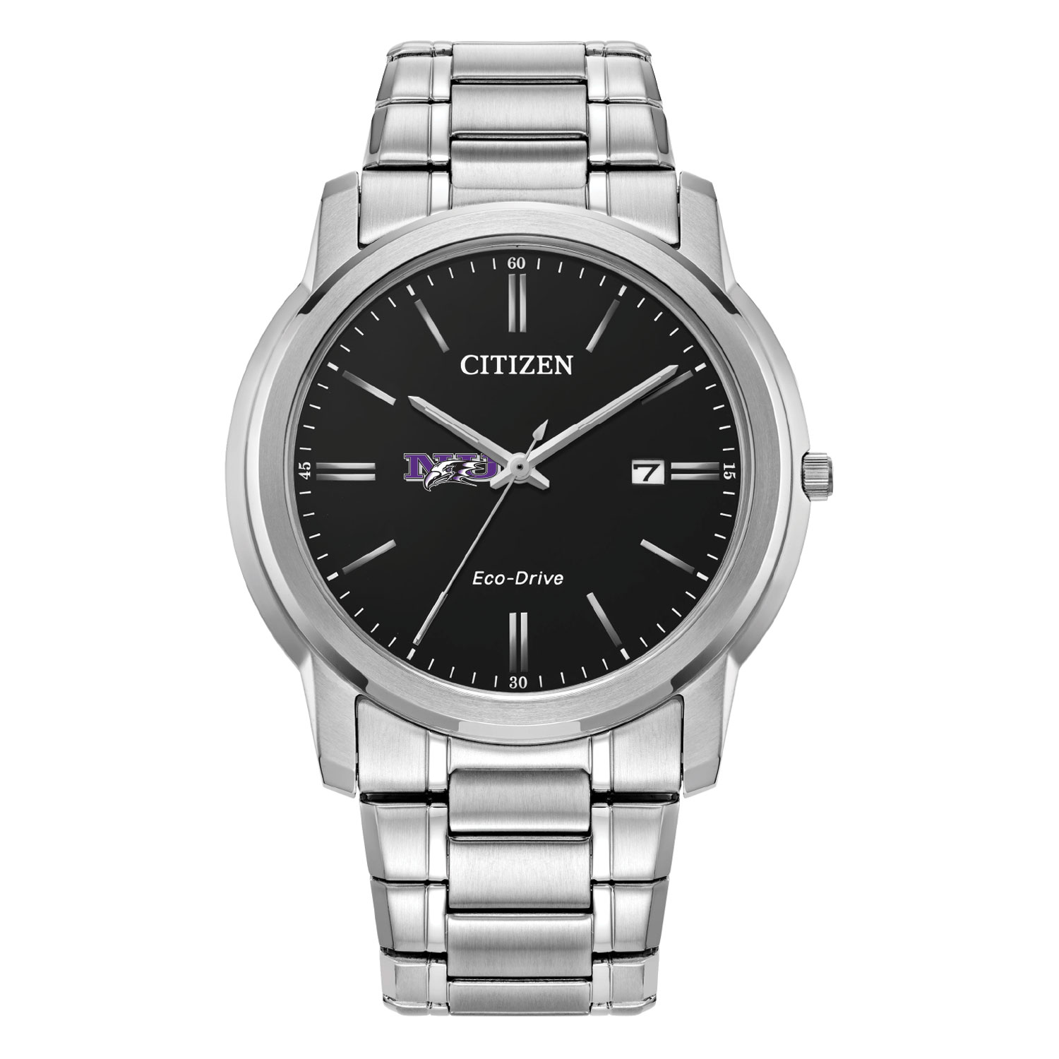 Men's Citizen Watch  Silver Niagara Purple Eagles Eco-Drive Black Dial Stainless Steel Watch