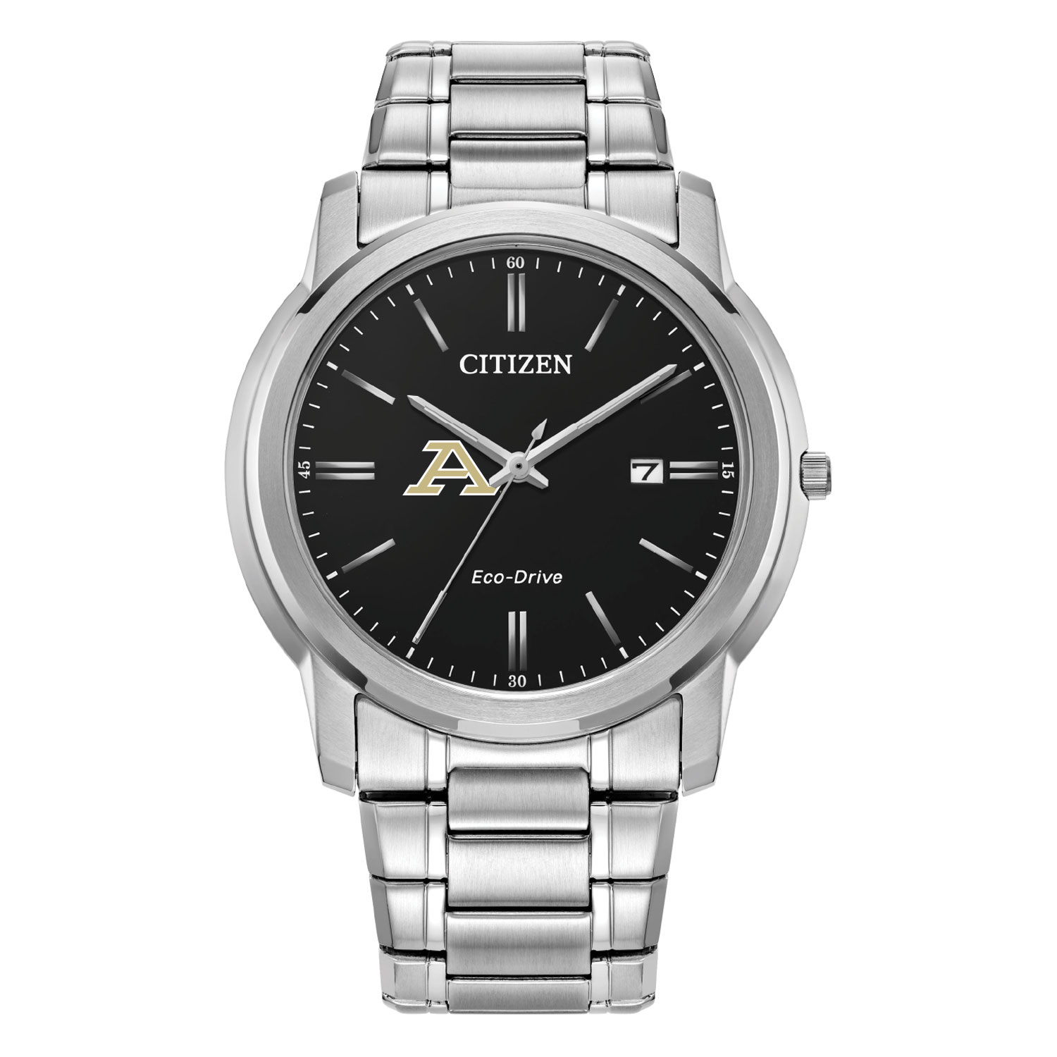 Men's Citizen Watch  Silver Akron Zips Eco-Drive Black Dial Stainless Steel Watch