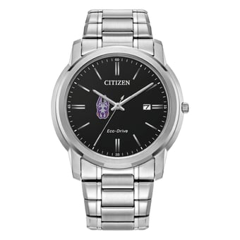 Men's Citizen Watch  Silver UAlbany Great Danes Eco-Drive Black Dial Stainless Steel Watch