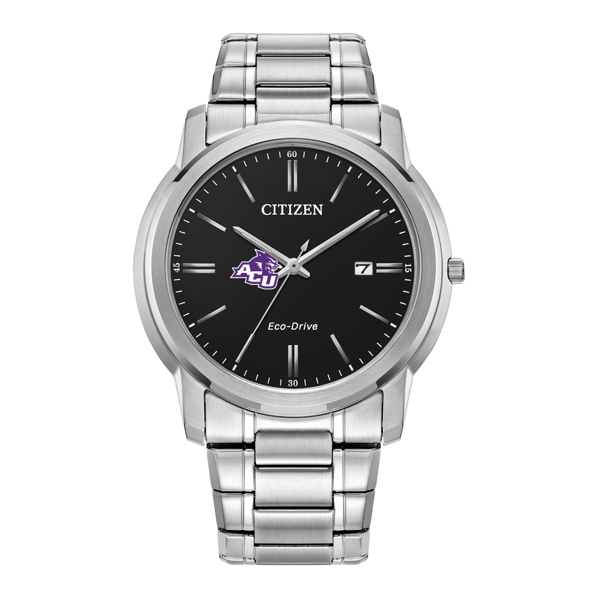 Men's Citizen Watch  Silver Abilene Christian University Wildcats Eco-Drive Black Dial Stainless Steel Watch