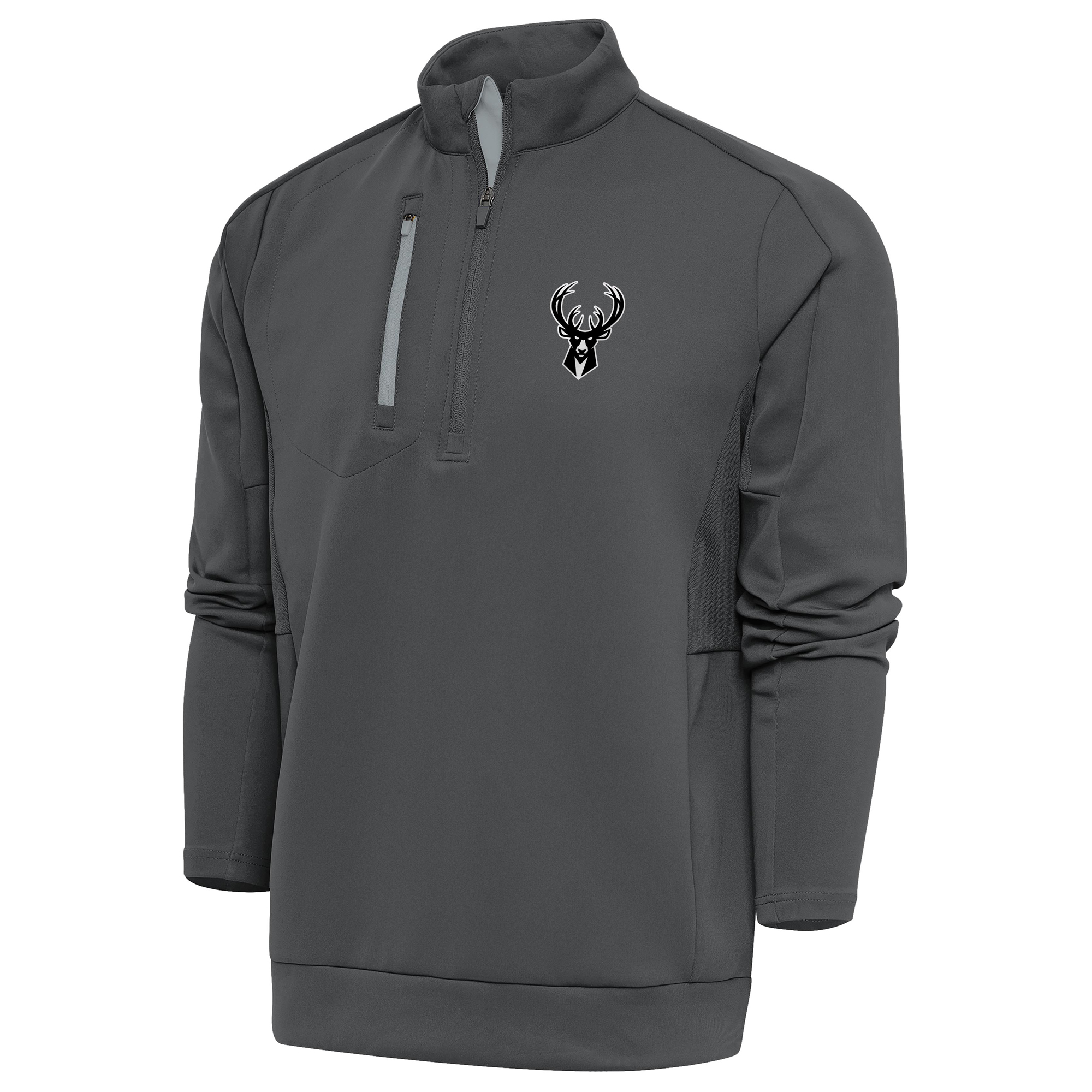 Men's Antigua Pewter Milwaukee Bucks Metallic Logo Generation Quarter-Zip Top